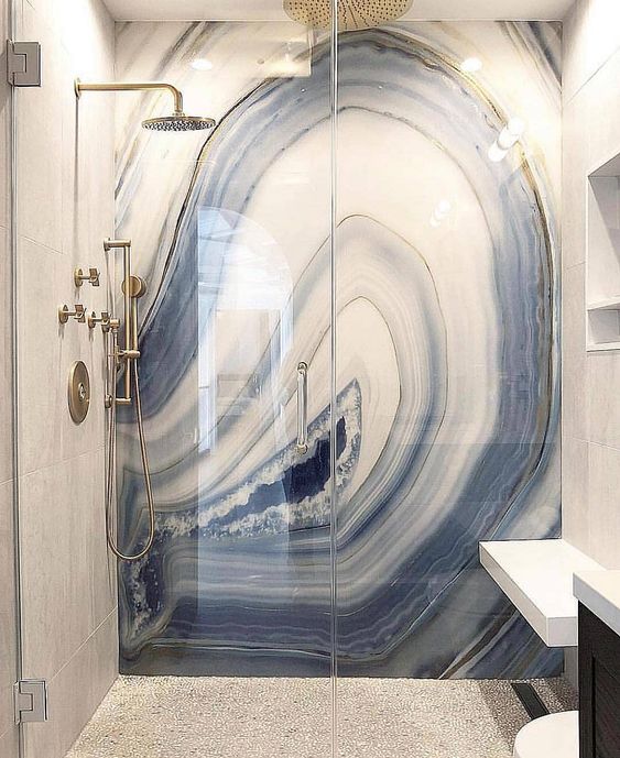 blue marble in shower design idea