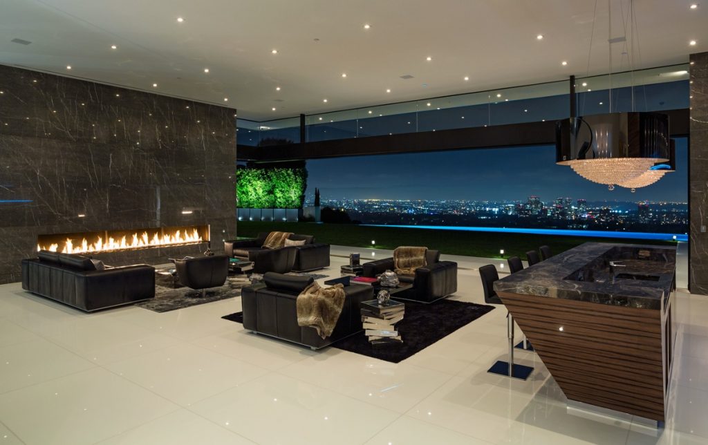 luxury living room at night