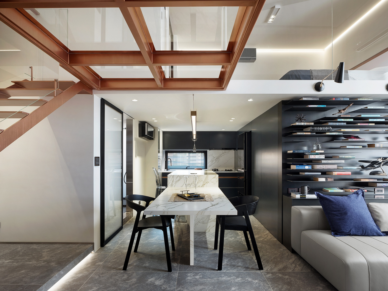 The kitchen is part of the open floor plan but maintains a nice sense of privacy thanks to its placement