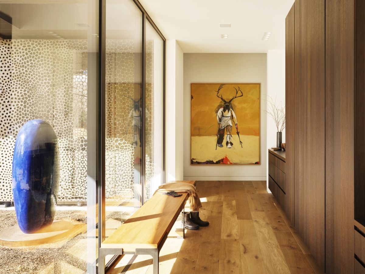 The pierced steel curtain takes some of the attention away from the views in a rather subtle way