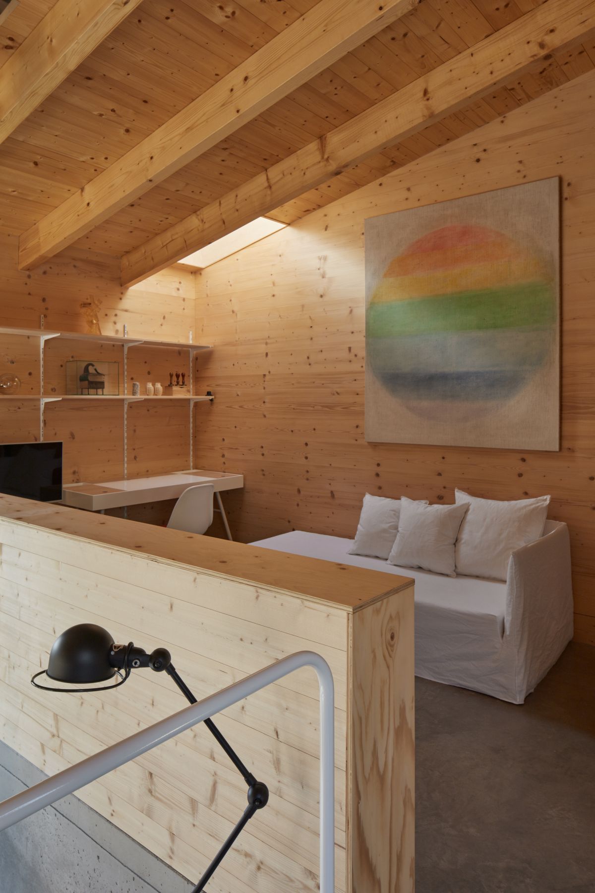 The interior spaces are organized on several different levels, not in the most traditional sense but quite practical