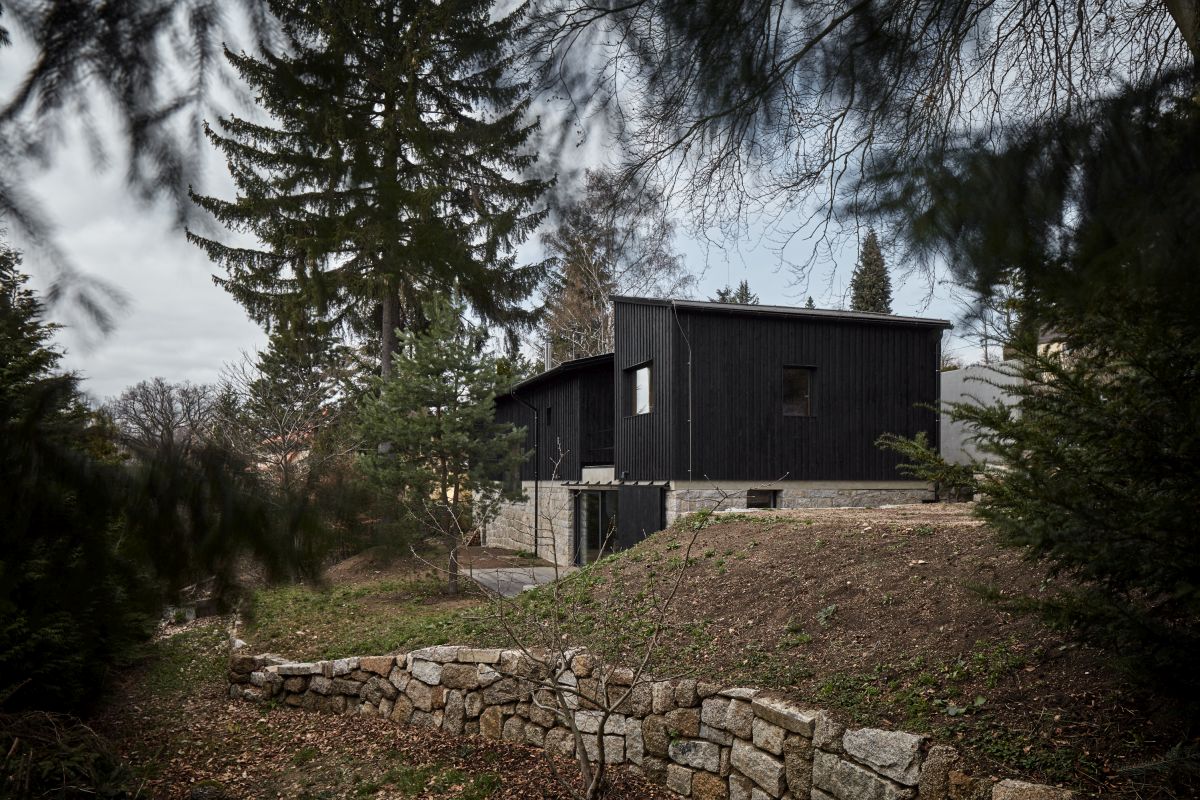 The house is built on top of the old structure's basement level which is made out of stone