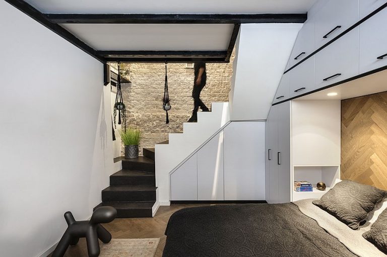 Twin-Level Ultra Tiny Apartment in Tel Aviv with Walls of Cabinets All Around!