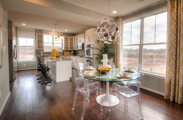 The acrylic chairs give your interior a light and airy appeal