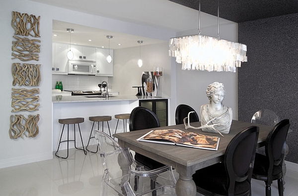 Dining table chairs exude cool textural contrast