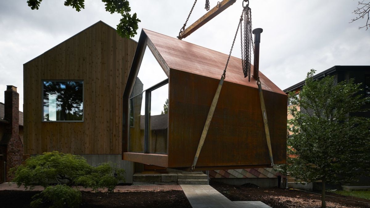 The cabin can be transported via crane and is small enough to comfortably fit even in a small backyard