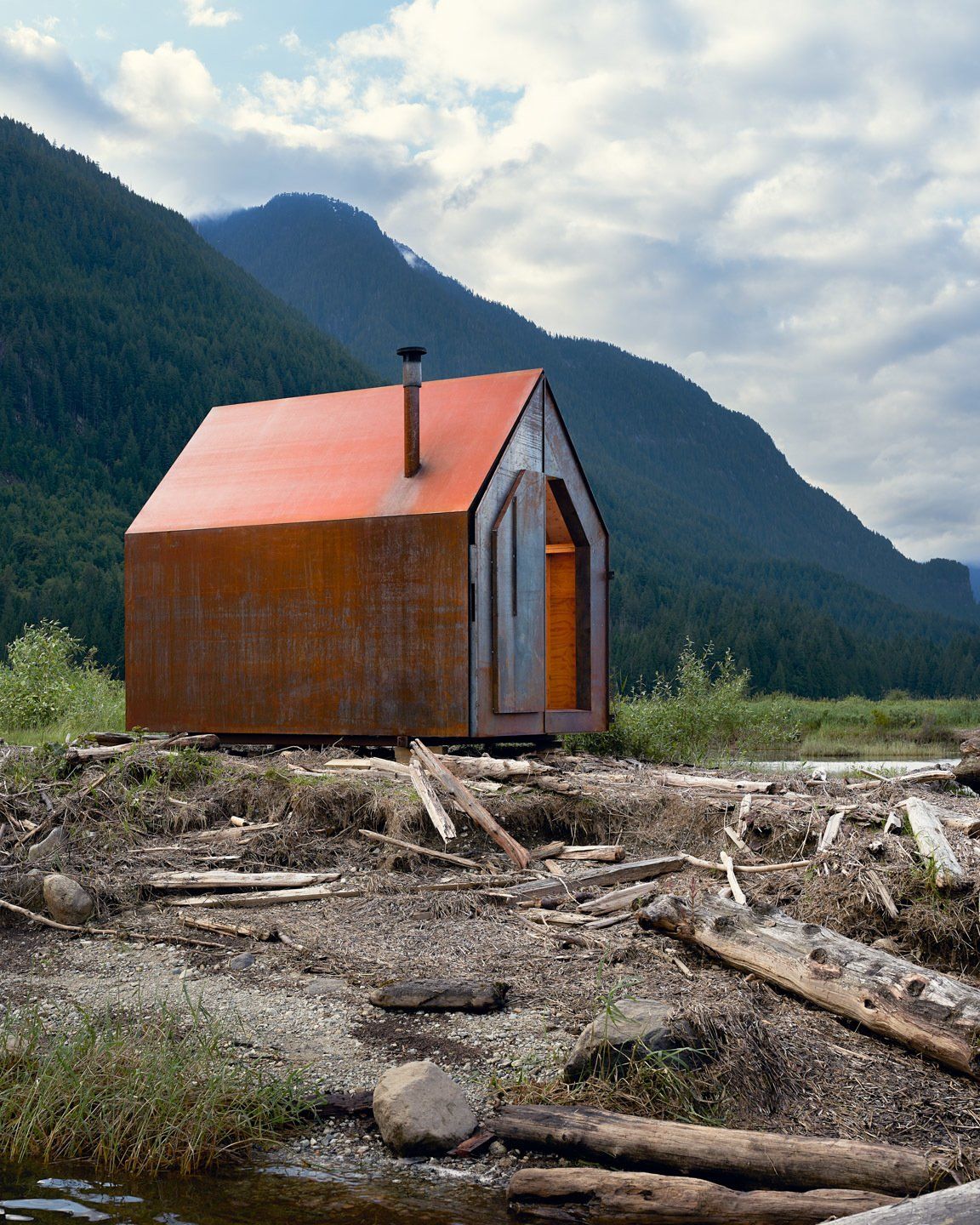 The exterior of the cabin changes color over time, developing a unique patina