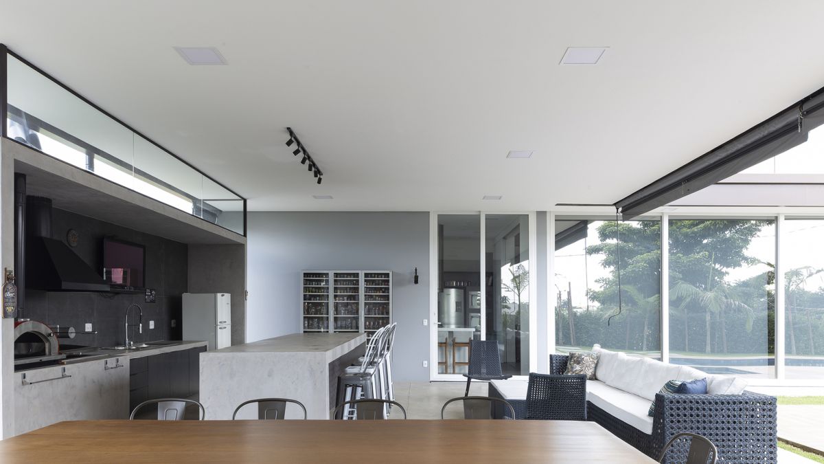 The kitchen, dining room and living space are all combined which makes sense given the style and configuration