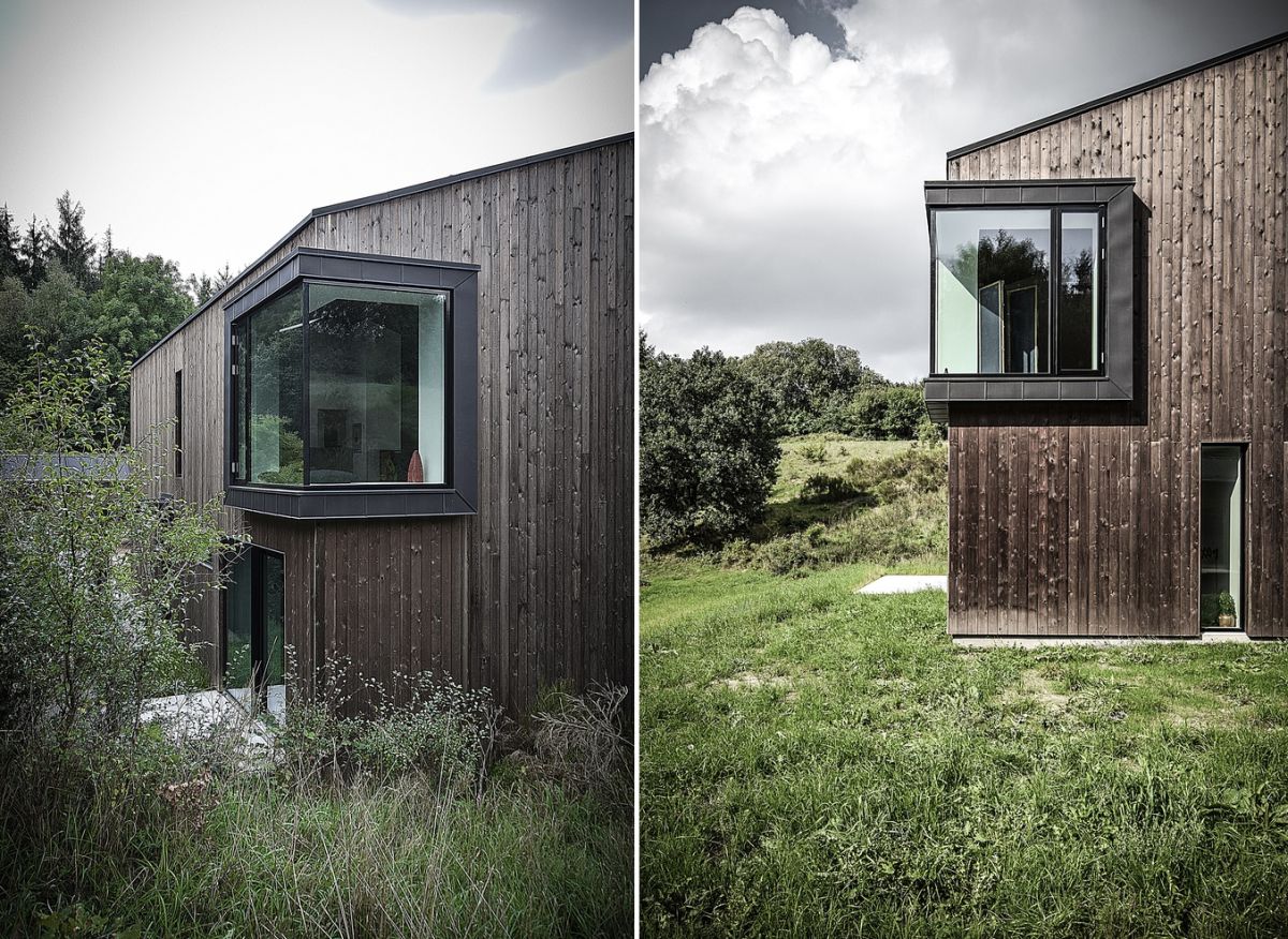 Two zinc-covered boxes give the house bay windows with cozy nooks on the inside