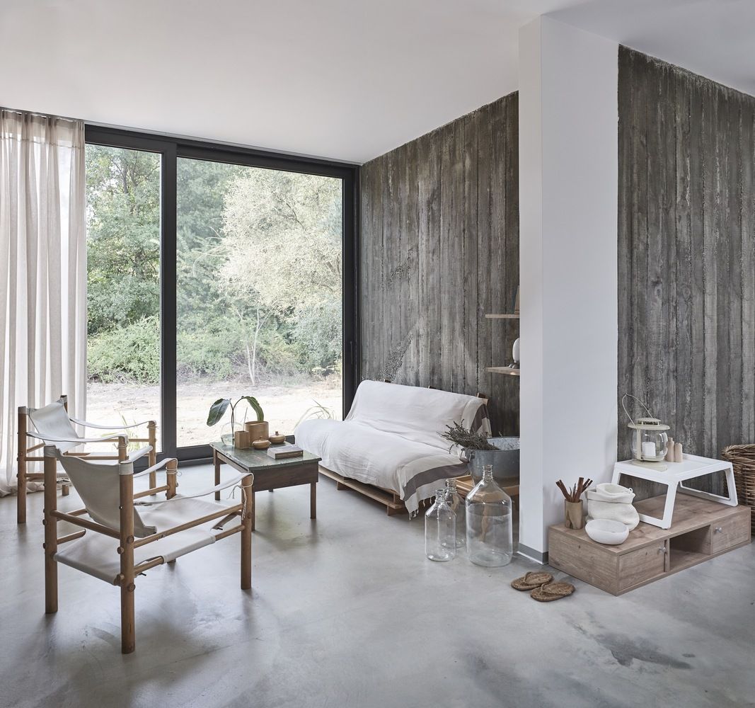 The color palette featured throughout the interior is limited to warm neutrals
