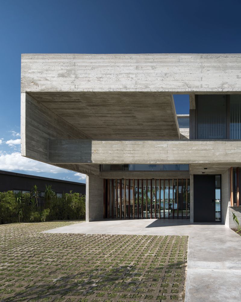 The roof extends over the backyard deck creating a pleasant shaded area