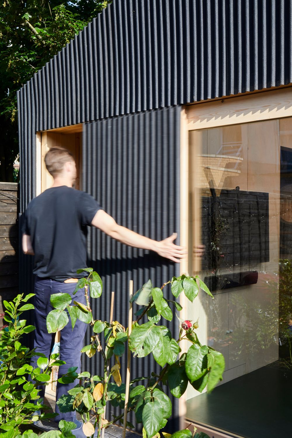 The exterior of the shed is clad entirely in fiberglass panels which give it a pretty imposing look