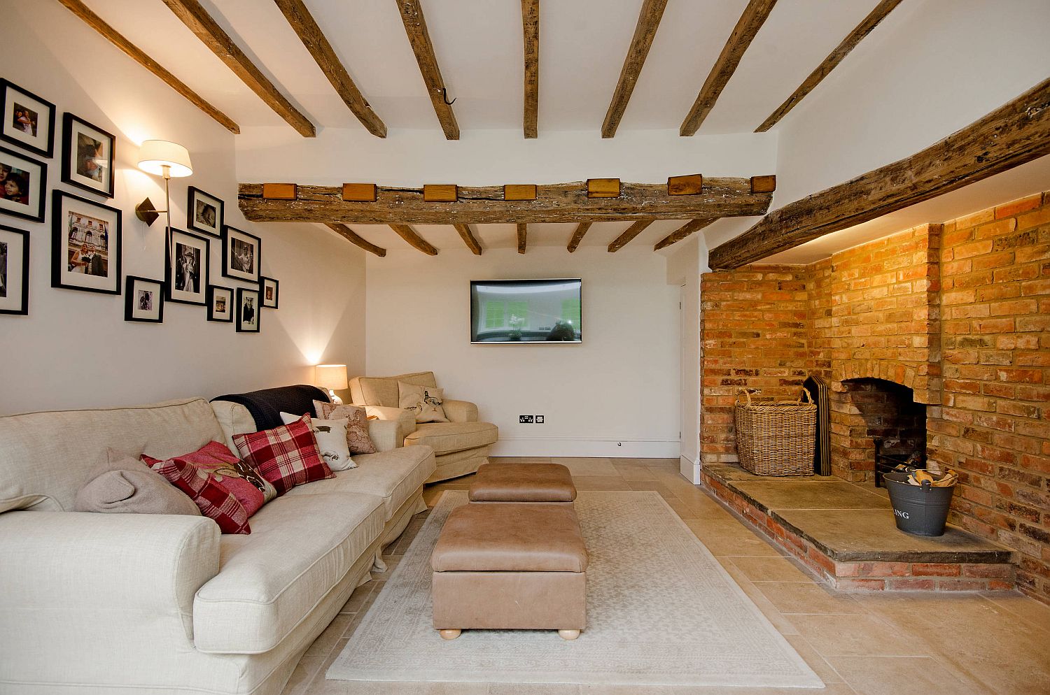 One Wood Beam Ceiling Living Room
