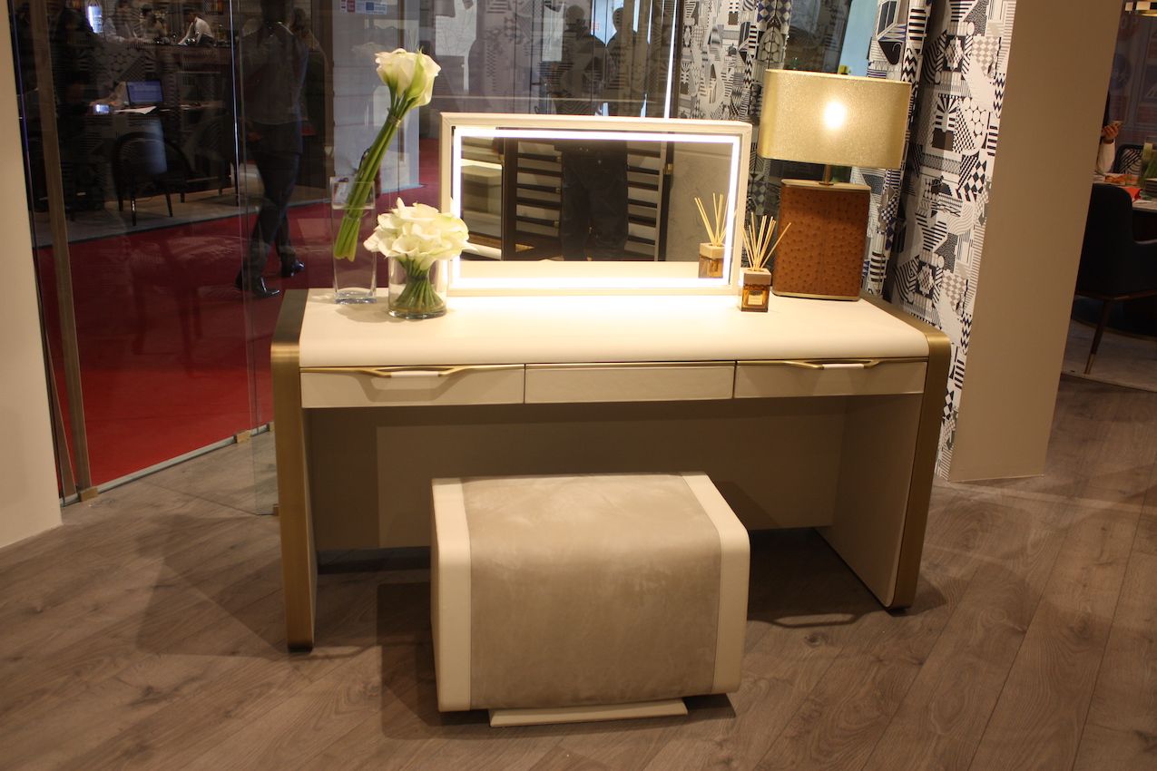 Ultra-luxury pieces like this vanity from Mascheroni use suede and delicate leathers.