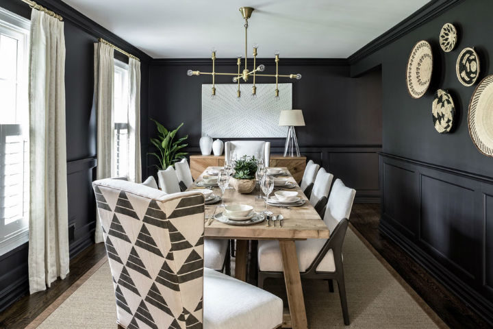 timeless dining room with black walls