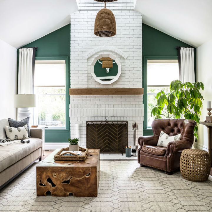 timeless and airy living room with green wall