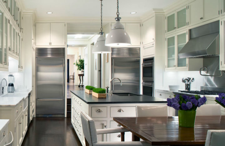 white kitchen with black work top