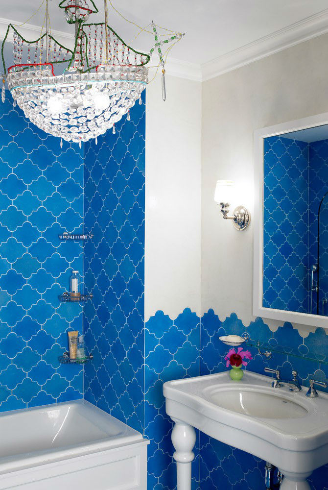 small bathroom with blue tiles