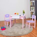 BABY JOY Kids Wood Table and 2 Chair Set