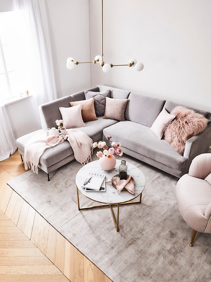 How To Decorate A Grey and Blush Pink Living Room