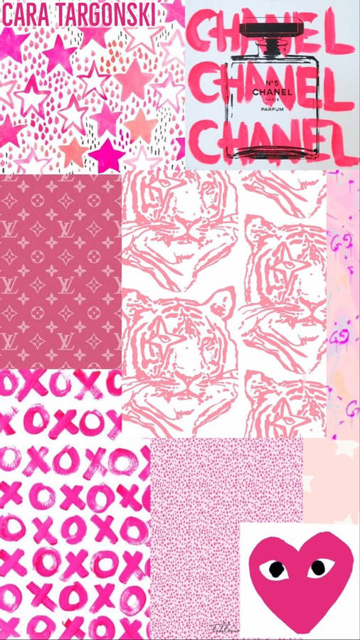 Preppy pink luxury brands logos wallpaper